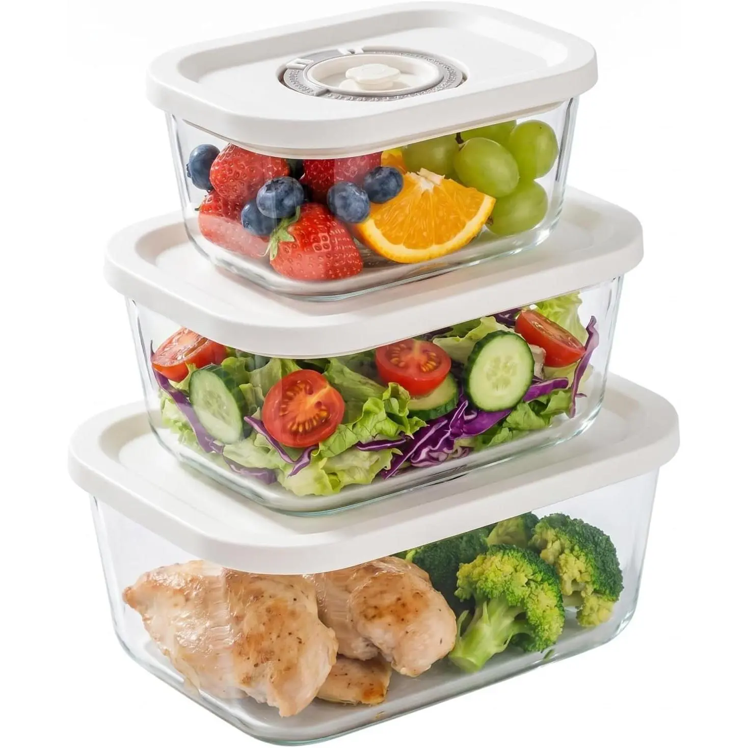 Glass Vacuum Seal Containers for  Storage, 3 Sizes (16, 27,  fl oz), Airtight & Leak-Proof, , Keeps   , Ideal for Meal Prep, Compatible With Handheld Compact Vacuum Sealer