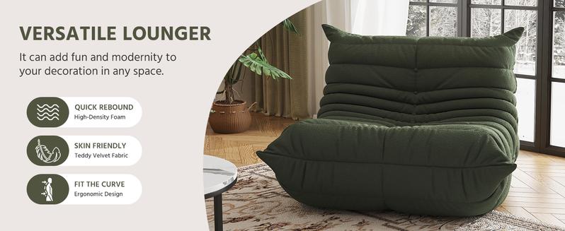 Bean Bag Chair, Fireside Chair, Large Bean Bag Chair for Adults, Bean Bag Chairs for Teens with High-Resilience Foam, Non-Slip Base Floor Lounge Sofa,Living Room (Green, Single)