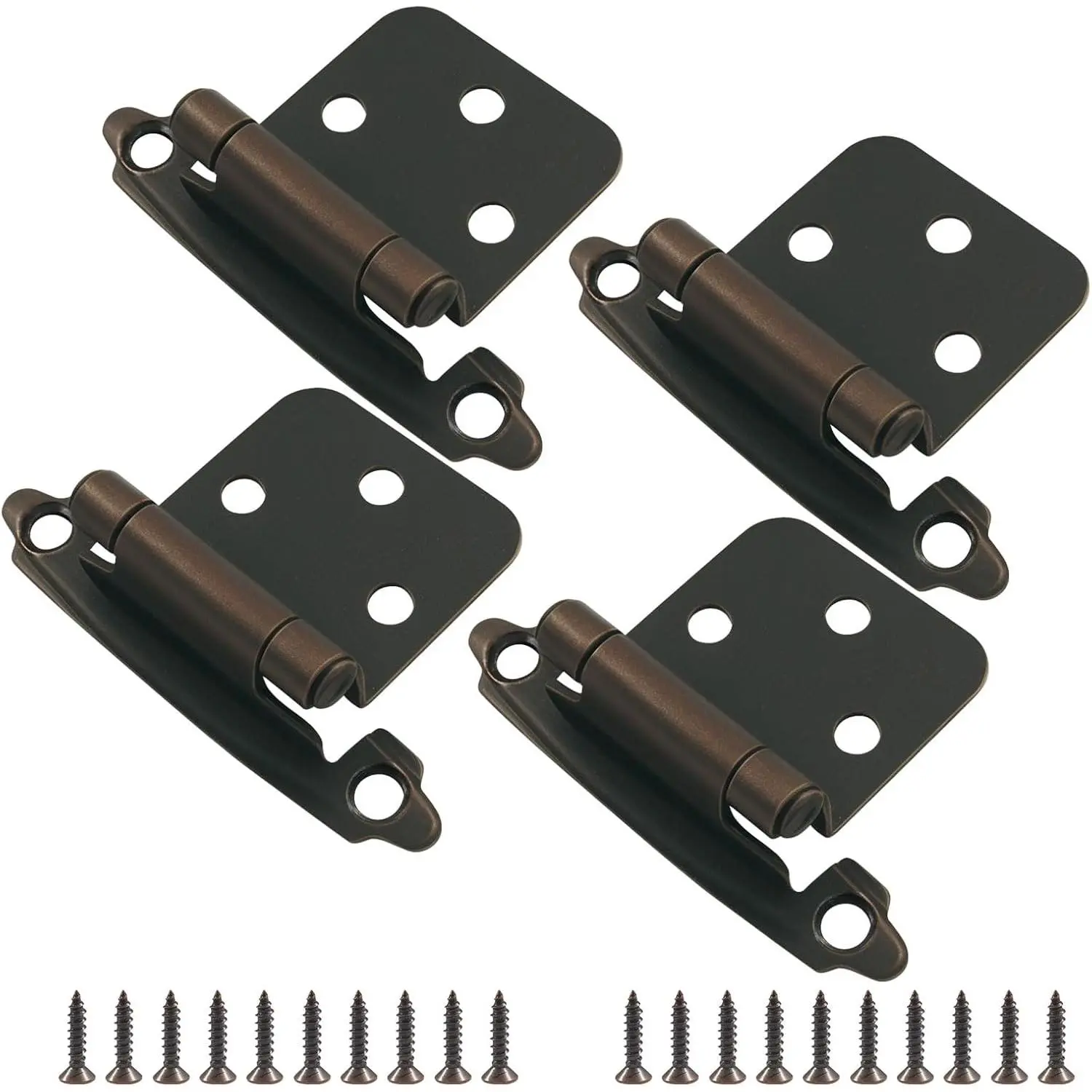 4-Pack (2 Pair) Antique Copper Self-Closing Semi-Concealed Flush Mount Cabinet Hinges, 1/2" Variable Overlay for Kitchen/Bath Door Hardware