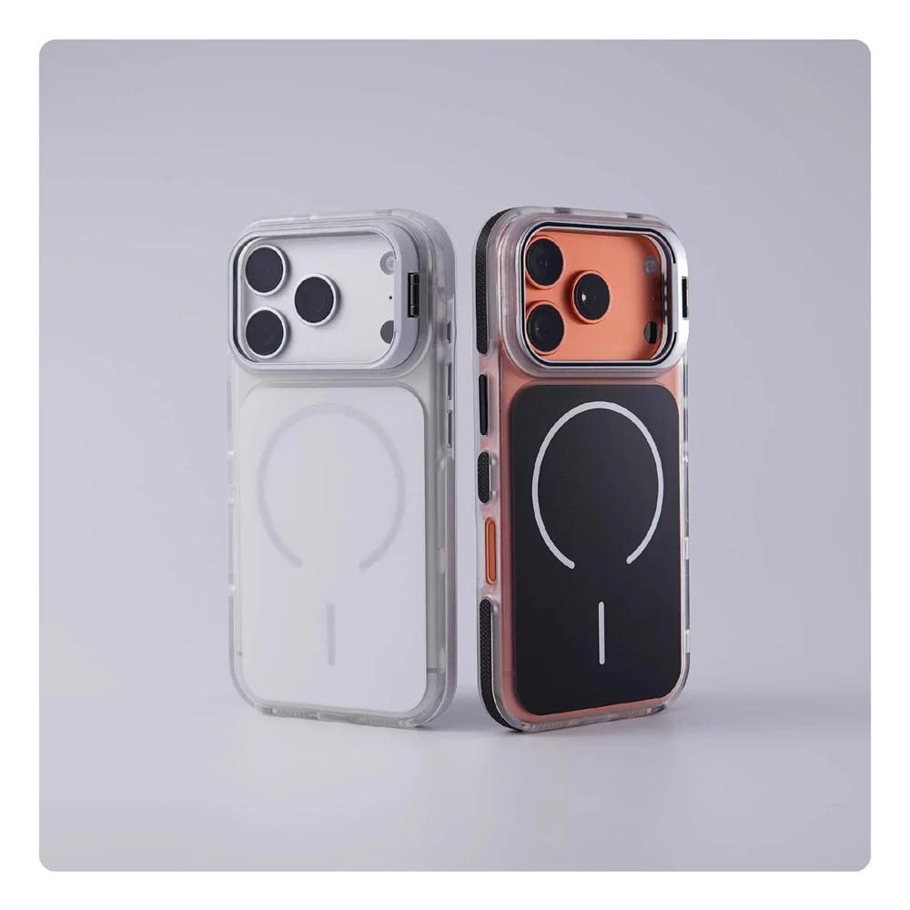 Luxury Matte Shockproof Magnetic Bumper Case For iPhone  17 Air 17 16 15 14 13 12  Pro MaxPlus For Magsafe Lens Protect Stand Cover