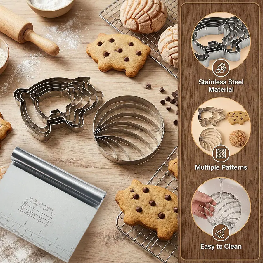 1/5/7 piece cookie cutting set, Mexican bread mold, with 5 sizes of pig shaped cookie cutters and dough scraper, double-sided mold suitable for bread, cookies, cakes