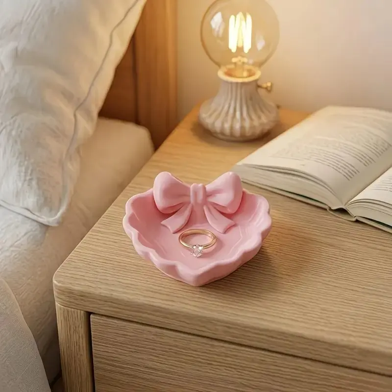 Heart-Shaped Jewelry Tray with and Bows, 3D Printed, Dressing Table Organizer, Home Jewelry Storage, Decorative Organizer, Durable Organizer