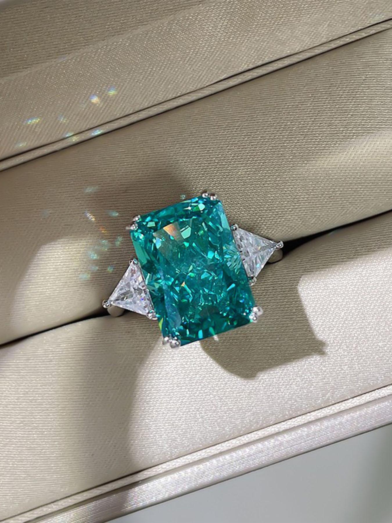 S925 Sterling Silver Fashion Square Shaped Artificial Zircon Decorated Ring, Luxury Jewelry for Women, Trendy All-match & Exquisite Jewelry for Birthday Gift, Emerald Cut Solitaire Ring