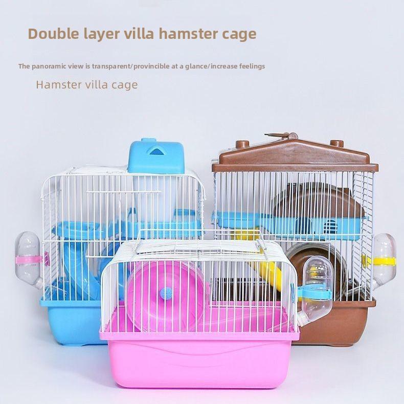 Hamster Villa  Cage Double Levels  Extra Large Villa Portable Outdoor Cage Beginner Package with Water Bottle, Food Bowl, Running Wheel Supplies Cross-border