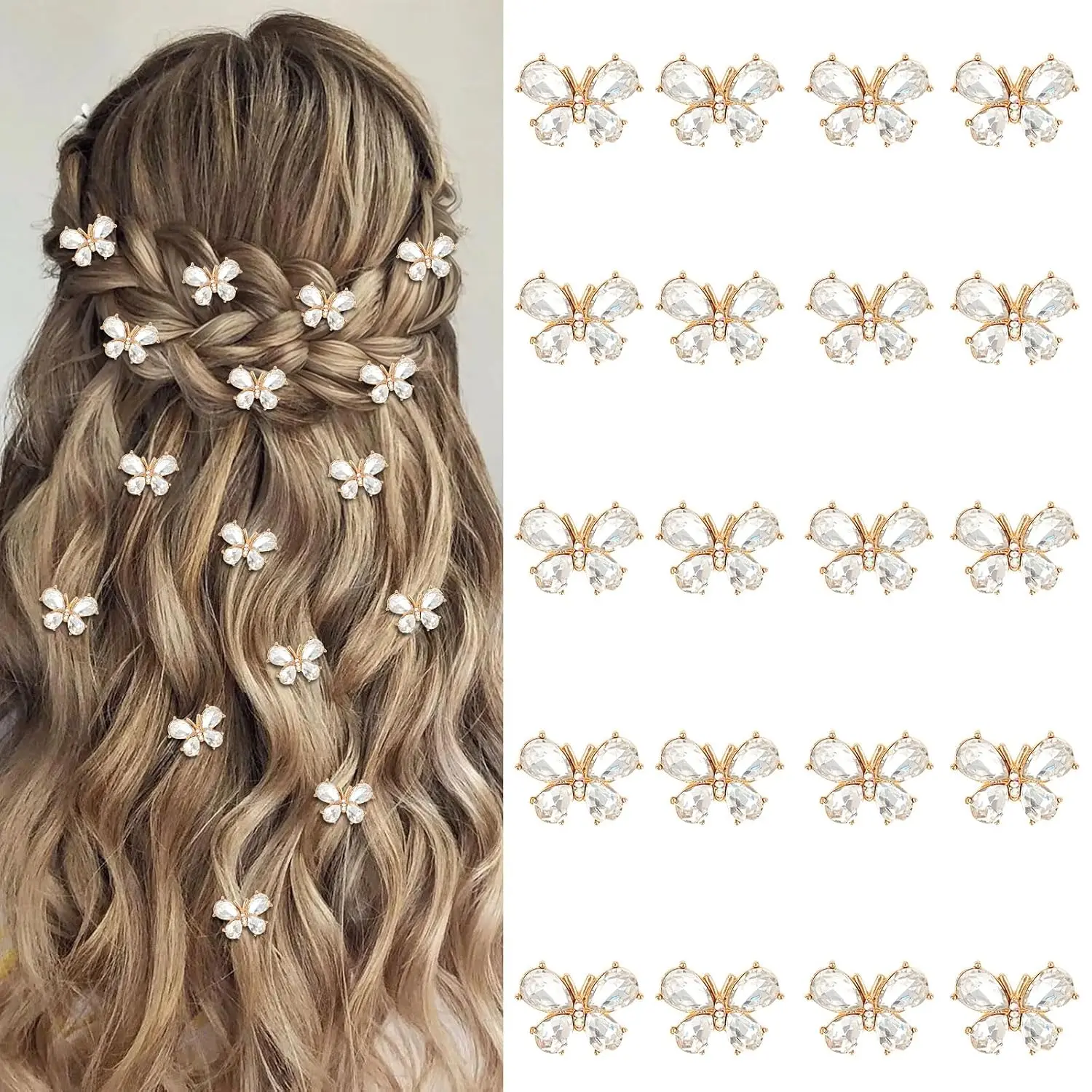 20 count Small Rhinestone Butterfly Hair Clips Mini Butterfly Clips for Hair Decorative Hair Clips Wedding Bridal Hair Accessories for Girls Women