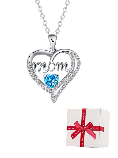 Apple Shape Rose Jewelry Gift Box With Love Heart Mom Pendant Necklace, Anniversary Birthday Jewelry First Mom Gifts for Women Wife, Mother's Day Jewelry Gift for Mom Heart Design Necklace