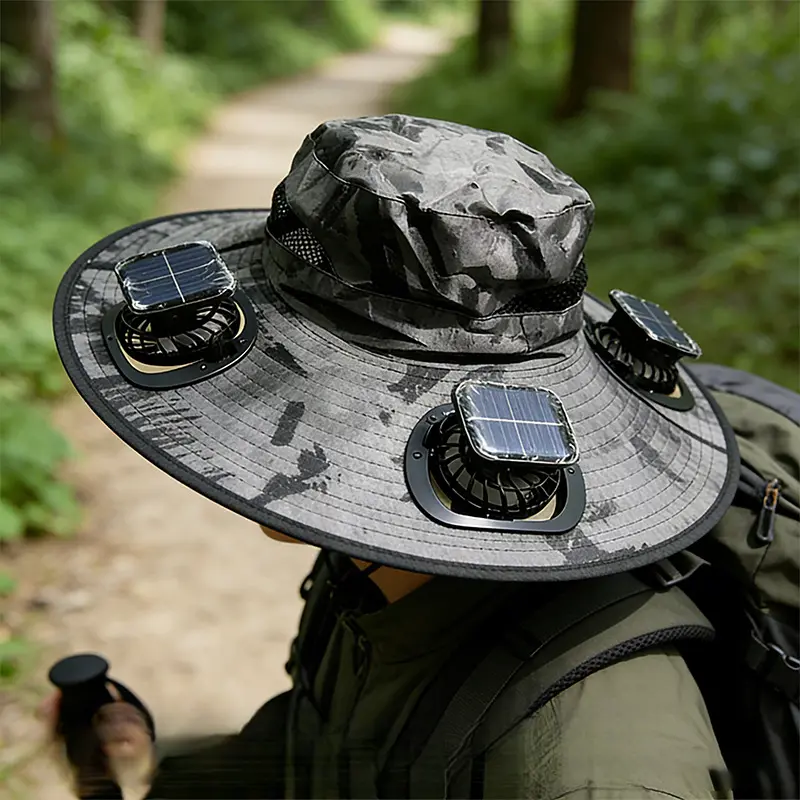 Stripe Sun-Powered Sports & Outdoor Hat for Adults - Rechargeable Cooling Fisherman's Hat with 3 Fans, Wearable Hands-Free Canopy for Summer Fishing Sun Protection, Sun-Powered Sports & Outdoor Hats