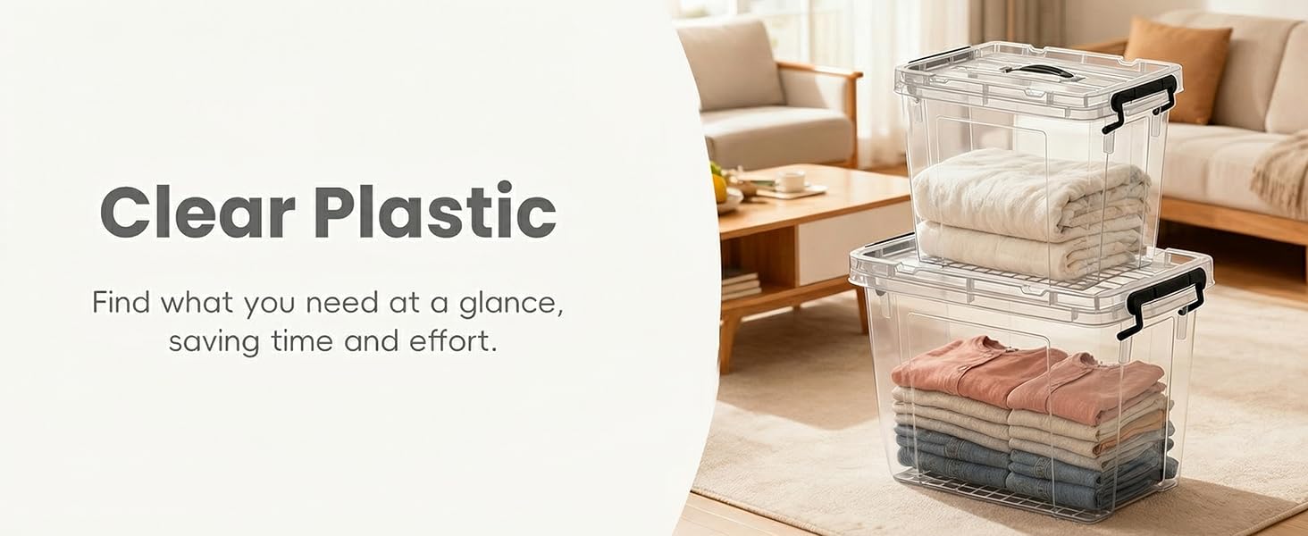 4/6-Pack 10/25 Qt Clear Storage Bins with Lids – Stackable Plastic Organizer for Home, Office & Garage – Heavy-Duty BPA-Free See-Through Containers with Secure Latches & Handles
