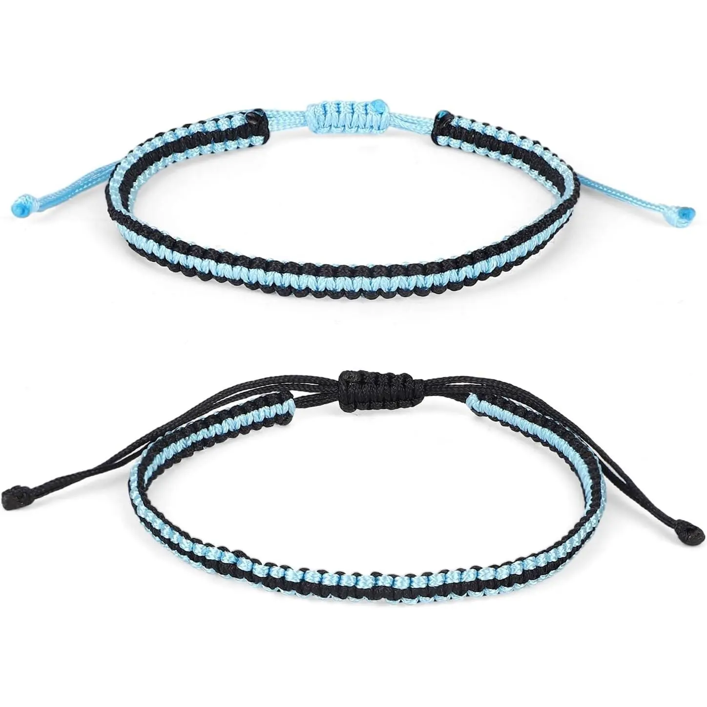 2 count Black and Blue Braided Bracelets, Adjustable Matching Braided Bracelets for Couples Him or Her &