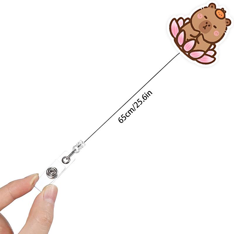 8-piece cartoon capybara badge reel, retractable, with rotating alligator clip, extendable badge clip, suitable for students, teachers, office workers (semi-transparent)