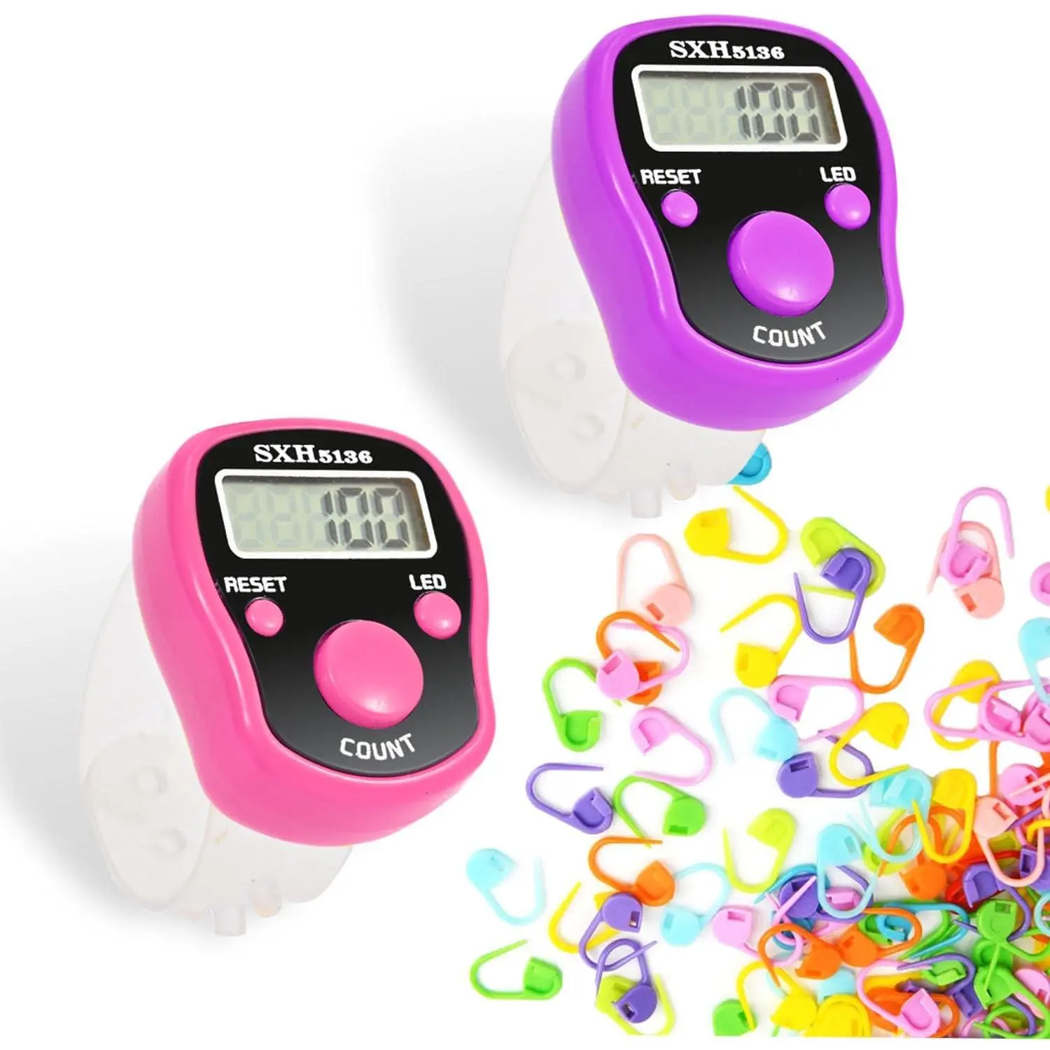 Counters 2 count LED Digital Row Counter and  Markers 50 count Crochet  Markers for Knitting Sewing Stitching Weaving, Muslim Pray, Recording  Scoring, Lap Counting