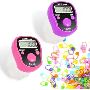 Counters 2 count LED Digital Row Counter and  Markers 50 count Crochet  Markers for Knitting Sewing Stitching Weaving, Muslim Pray, Recording  Scoring, Lap Counting