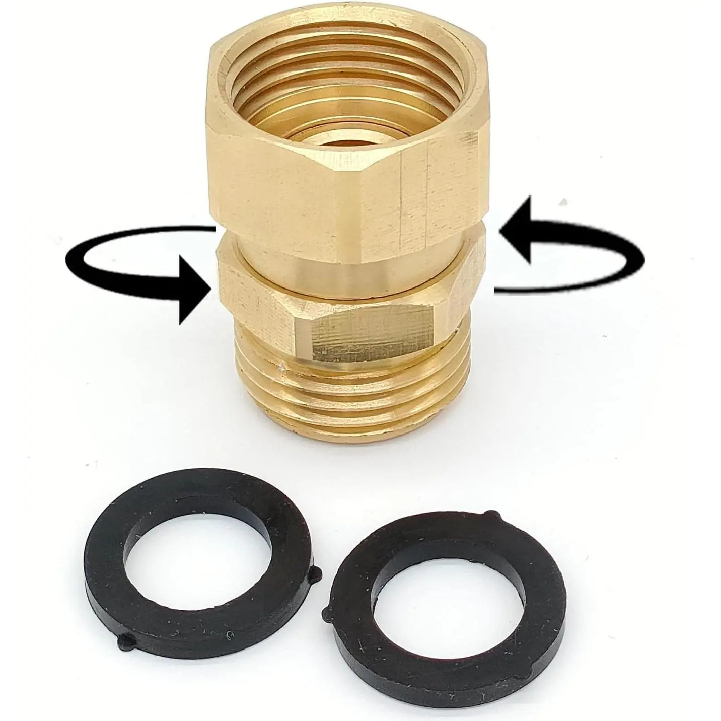 Garden Hose Swivel Adapter Fitting, Washer  Swivel Connector Joint Anti Twisting Fitting,3/4 Ght Female X 3/4 Ghtmale Adapter, Sealing Performance with No Leaks,Brass