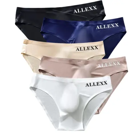 5-Color Pack Lightweight Men's Briefs, Seamless Breathable Low-Waist Underwear Set for All Seasons, Casual Comfy Underwear