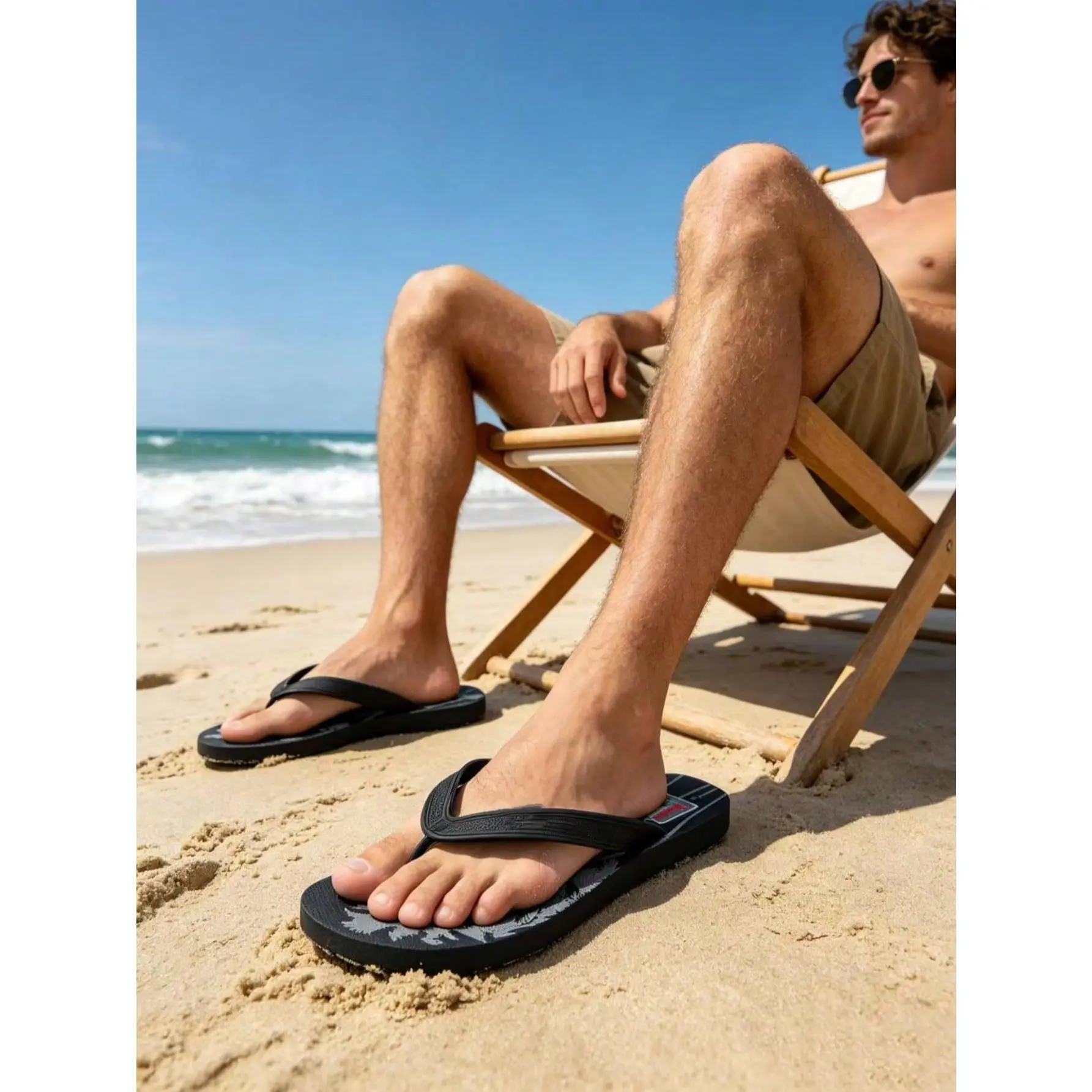 Men's Casual Flip Flops - Open Toed Sandals with Coconut Tree & Letter Design, Anti-Slip Soles, Slip-On Strap for Beach, Summer Outdoor Strolls