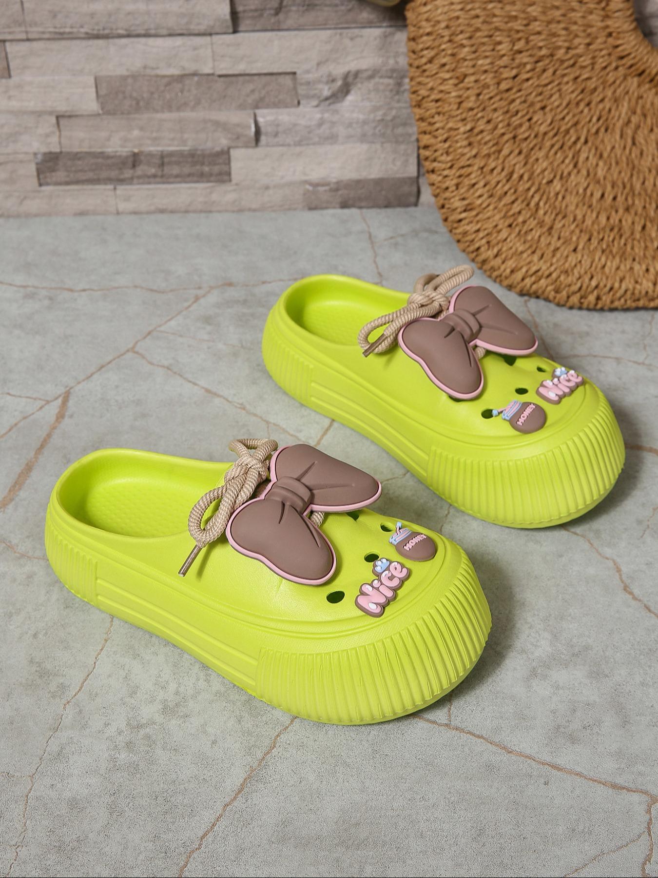 Women's Cute Cartoon Bowknot Design Clogs, Round Toe Slippers, Casual Comfortable Non-slip Clogs for Summer, Lightweight Breathable Shoes for Outdoor Beach