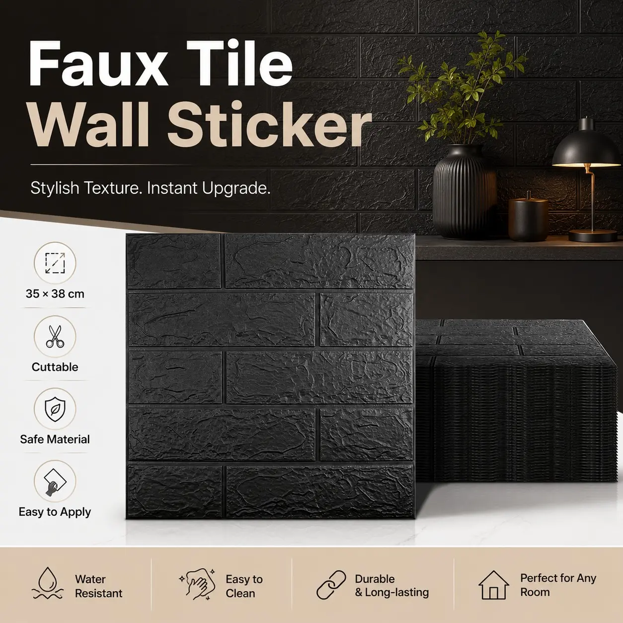 60pcs Self-Adhesive Foam Brick Wall Stickers, Cuttable Xpe Wallpaper for Indoor Decor, Living Room, Bathroom, Kitchen, 38.5cm X 35cm