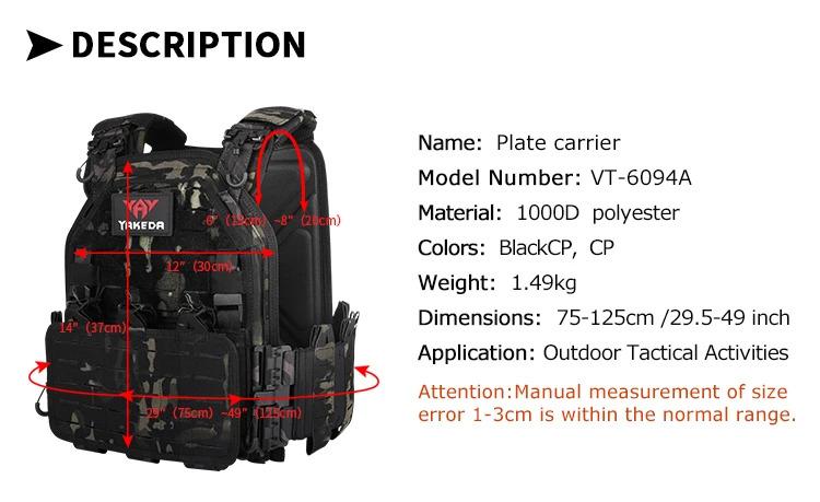 VT-6094A Yakeda New Product Tactical Vest Chaleco Tactico Molle Plate 1000D Nylon Carrier Chalecos Black Training for Men Outdoor Hunting Protective Gear VT-6094A Yakeda New Product Tactical Vest Chaleco Tactico Molle Plate 1000D Nylon Carrier Chalecos Black Training for Men Outdoor Hunting Protective Gear