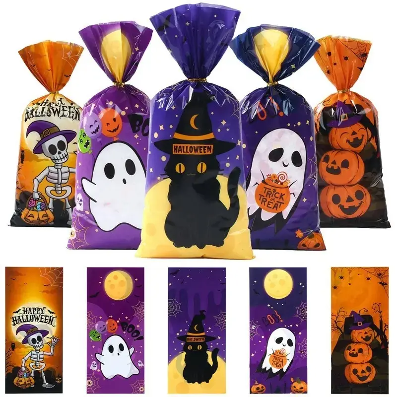 25pcs Cute and Spooky Halloween, Gift Packaging; Flat Ziplock Food-Grade Plastic Bags, for Halloween Celebrations and Candy Portioning