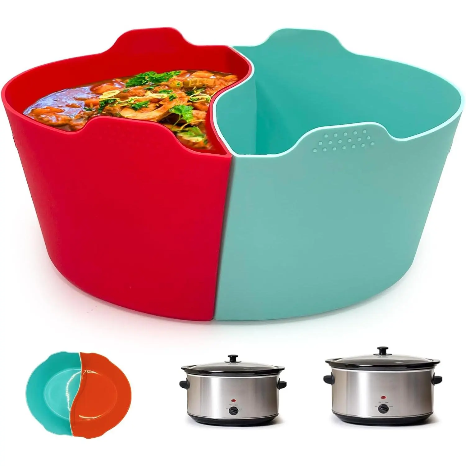 Silicone Crock pot Liners,Slow Cooker Liners, 6-7 Quart Oval Reusable Crock pot Divider Insert,BPA-Free, Dishwasher Safe
