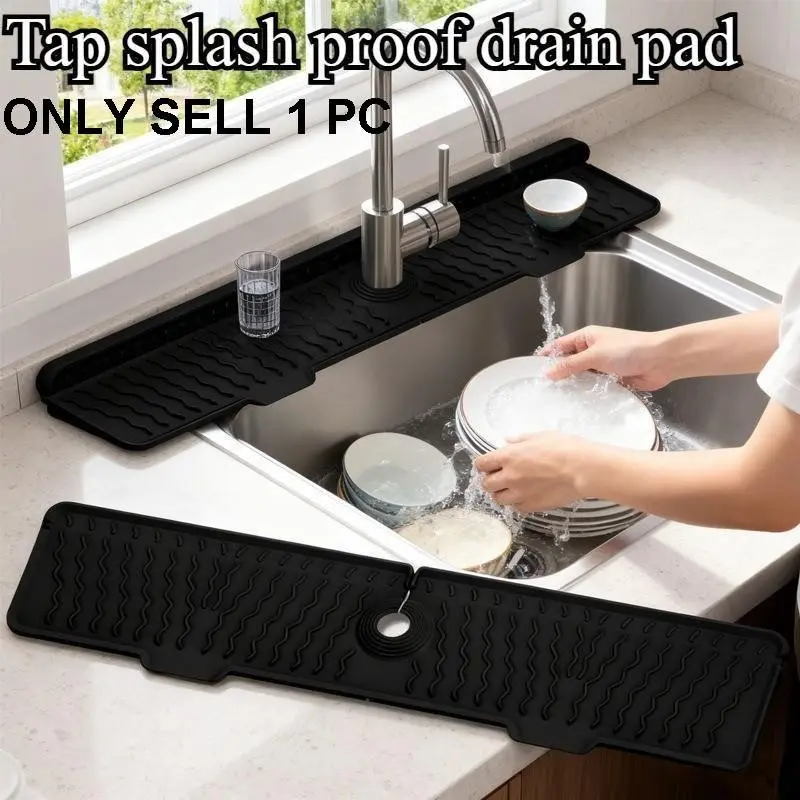 Durable Non-Slip Water Splash Proof Silicone Sink Mat, Sloped Drain Design, Foldable Easy Clean, &, Multi-Purpose for Kitchen, Dishwasher, Washing Machine