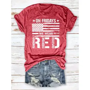 On Fridays We Wear Red Remember Everyone Deployed Vintage Flag Graphic Cotton Oversized Comfort Heather Red T-Shirt, Cute Fashion Military Patriotic Outfit, Perfect Valentine Gift For Veteran Lover Family Friends, Best Memorial Day Holiday Present For Him