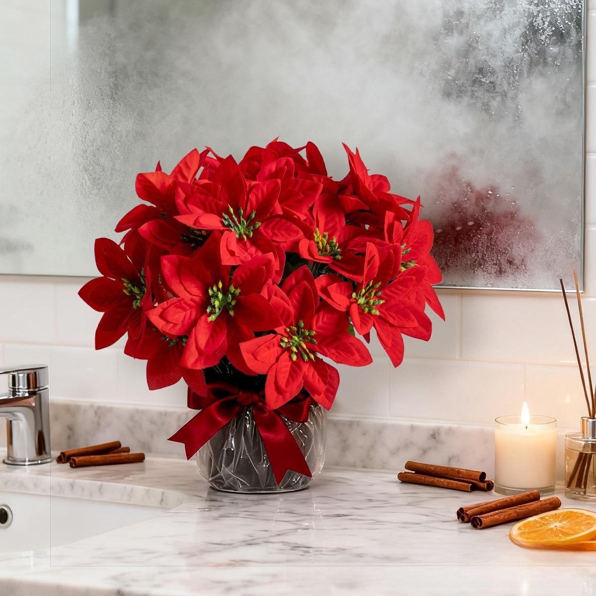 Poinsettia artificial flower bouquet, a popular spring cross-border product for home and outdoor garden decoration, holiday decoration artificial flower bouquet