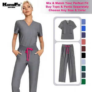 KUNGFU SCRUBS Women Nurse Scrubs Medical Uniform Top Antibacterial Soft Wrinkle-resistant Waterproof T-shirt Pencil Pants