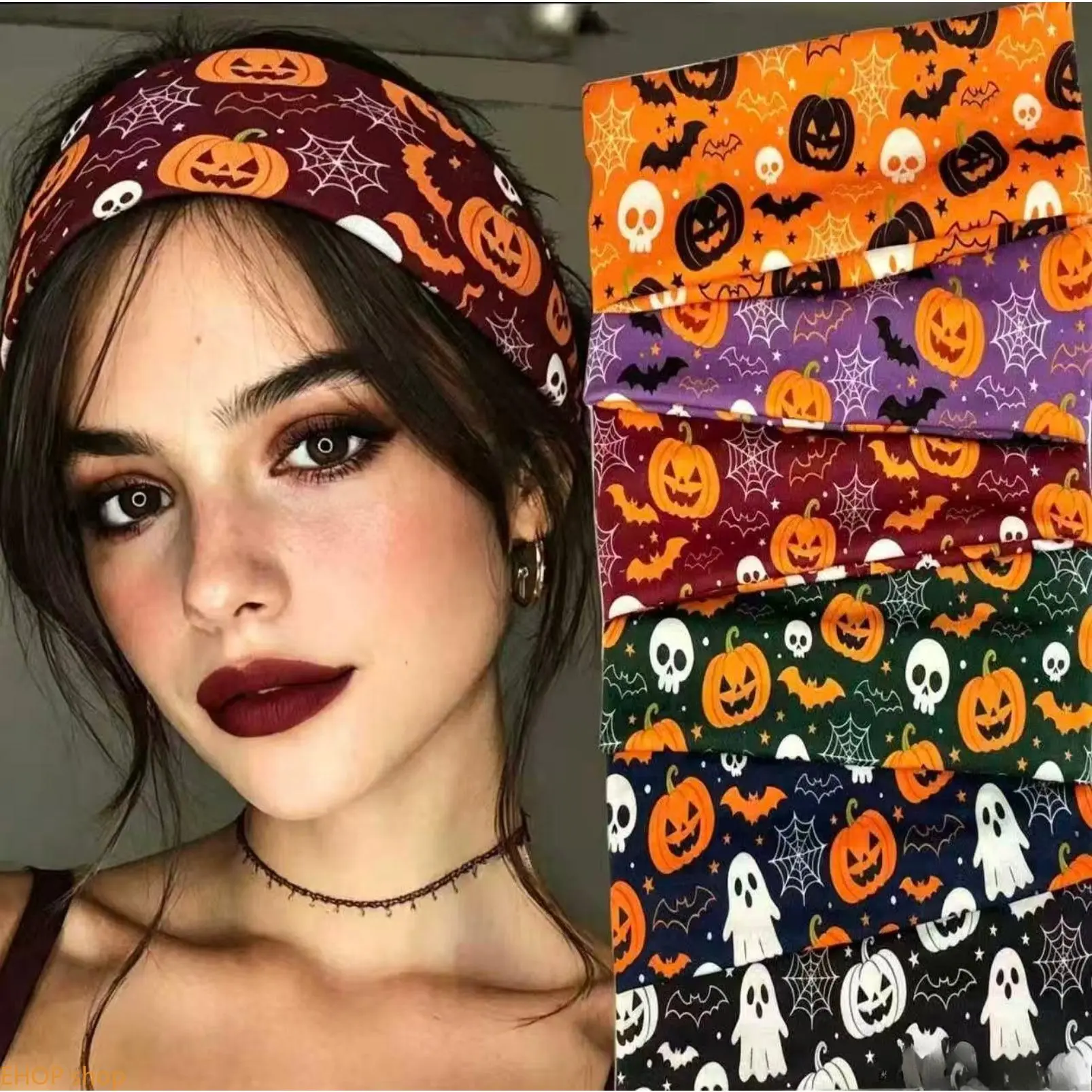 Halloween Printed Headband, Wide Stretchy Unisex Hair Wrap in Soft Polyester for Parties, Yoga & Cosplay