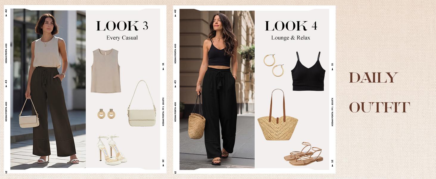 Sarin Mathews Womens Wide Leg Linen Pants High Waisted Drawstring Palazzo Casual Summer Beach Pants with Pockets