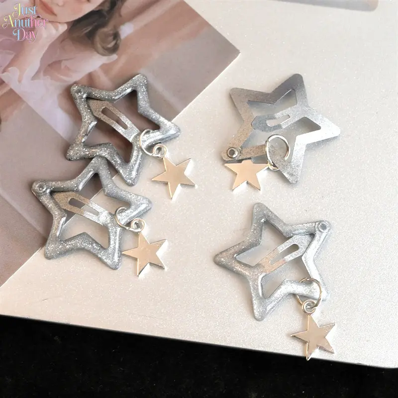 10Pcs Silver Glitter Hollow Pentagram BB Hair Clips Y2K Sweet Cool Dangle Star Pendant Metal Side Barrettes Teen Girls Street Bangs Hair Grips Trendy Fashion Hair Accessories For Daily Party Outfit