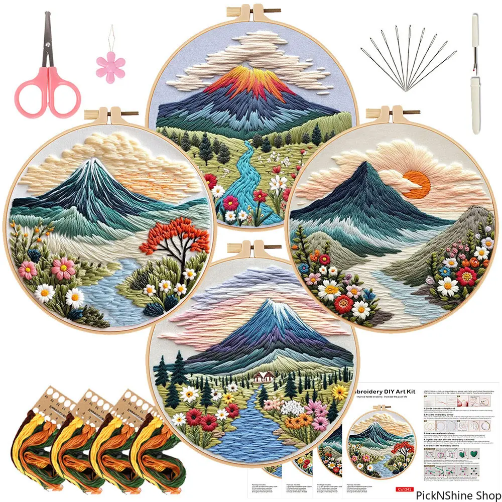 DIY European-Style Mountain Landscape Embroidery Kit, Cross Stitch Hand Stitch Craft Set for Adults, Art Lovers, Home Decor Wall Hanging, Creative Gift