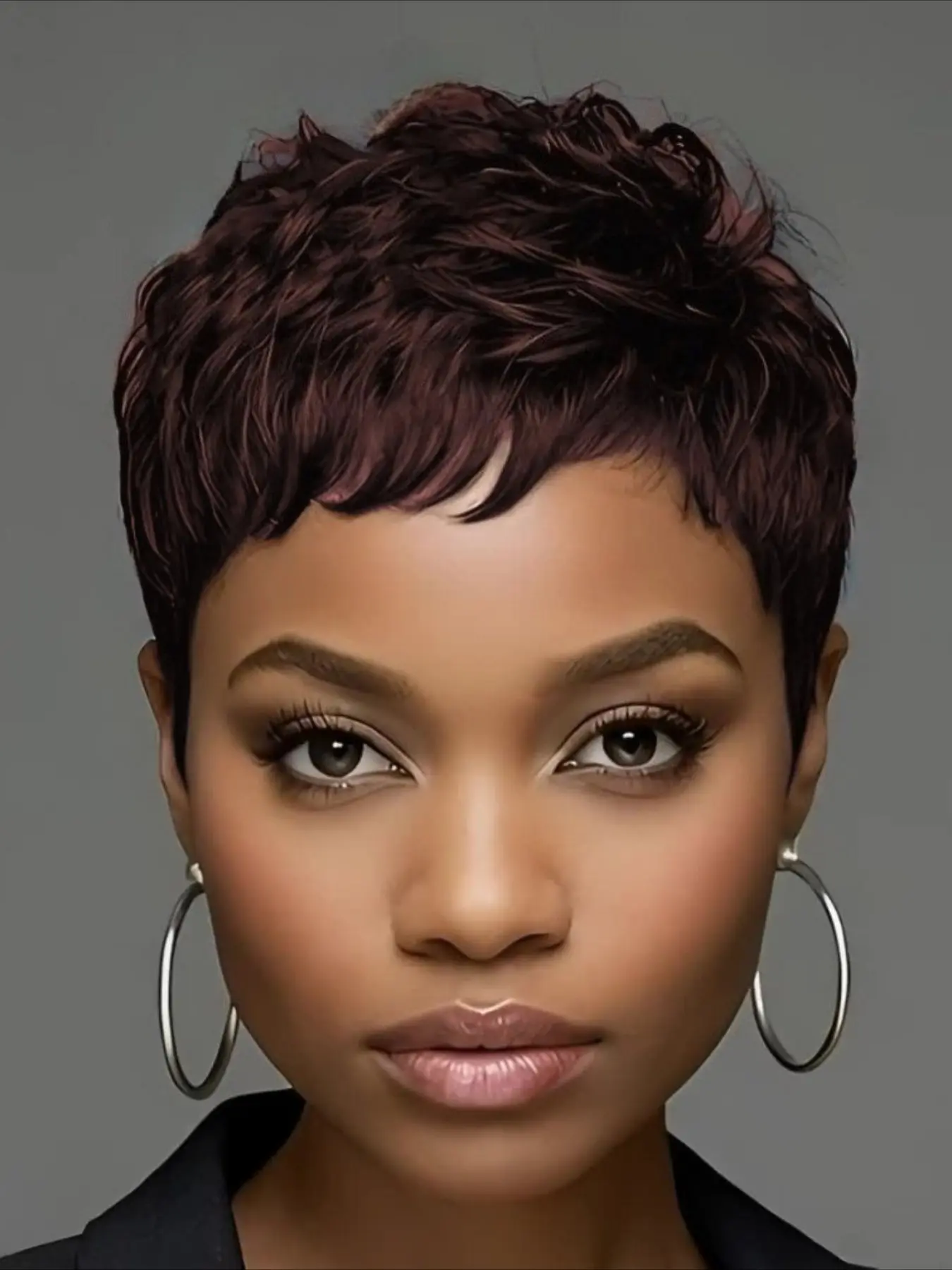 Pixie Cut Wig for Women Curly Wave Human Hair Wig Full Machine Made Wig 150% Density 6 Inch