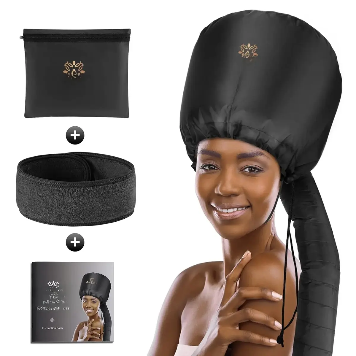 Black Soft Adjustable Bonnet Hood Hair Dryer Attachment - Salon-Grade Haircare Tool for Faster Drying, Silky Styling, Deep Conditioning at Home