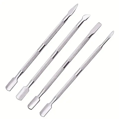 Stainless Steel Double Ended Nail Pusher Set, 4pcs/set Manicure Kit, Nail Cuticle Pusher, Professional Manicure & Pedicure Tool for Home & Salon Use Nail Tools