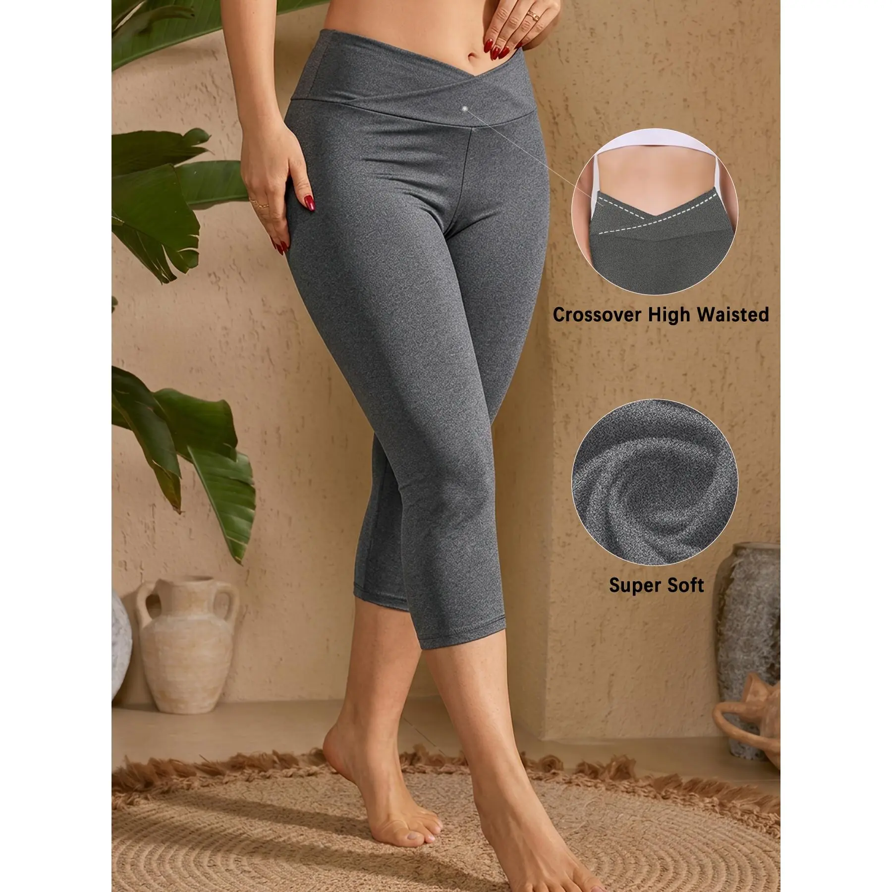 Women's-Waisted Tummy Control Leggings - Soft No See-Through Criss Full-Length Stretch Pants Adult Female Yoga, Running, Machine Washable & Dry Clean Athletic Wear