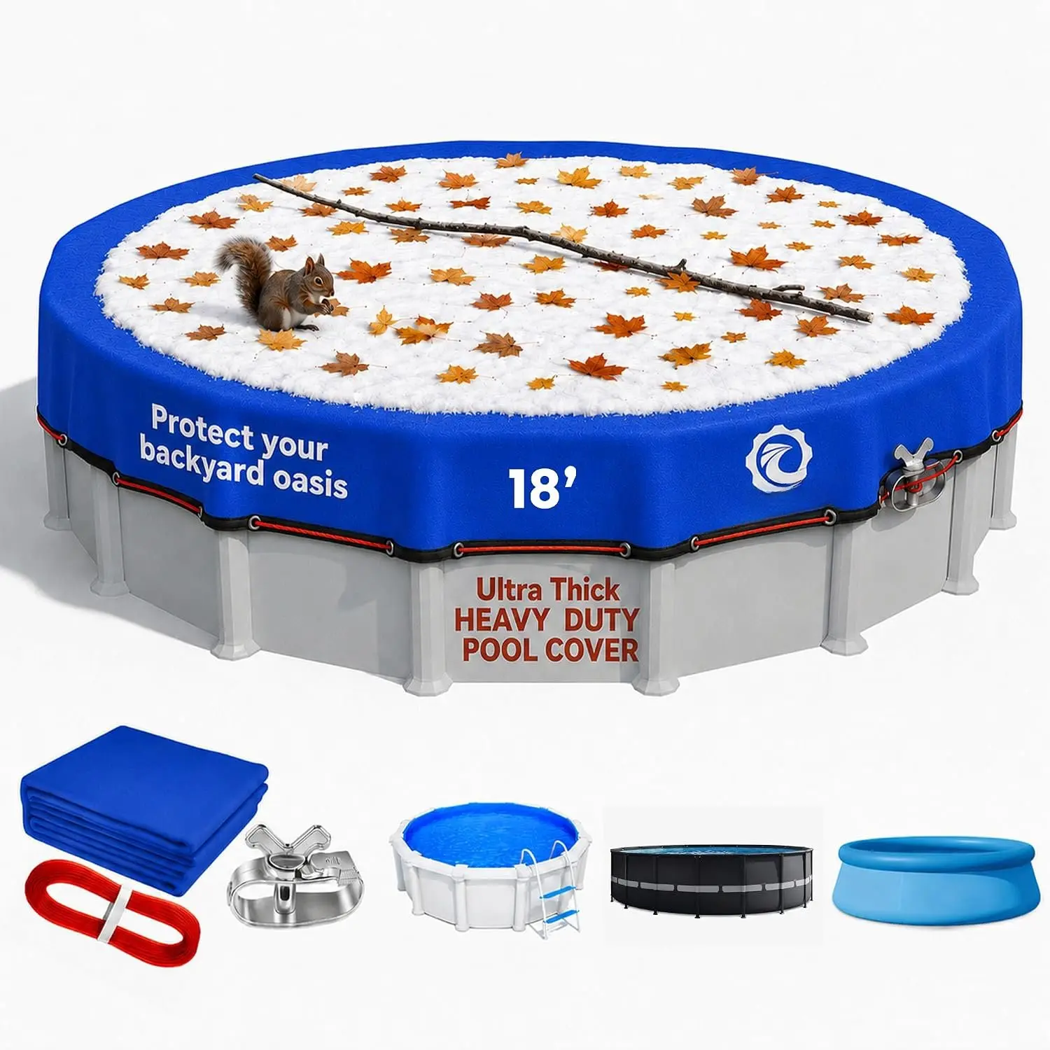 [Ultra Thick] 18FT Round Winter Pool Covers for Above Ground Pool Covers Easy Install 195GSM 500D,UV &  Resistant, Upgraded Heavy-Duty Winch, Reinforced Edges,Extra 4Ft Overlap