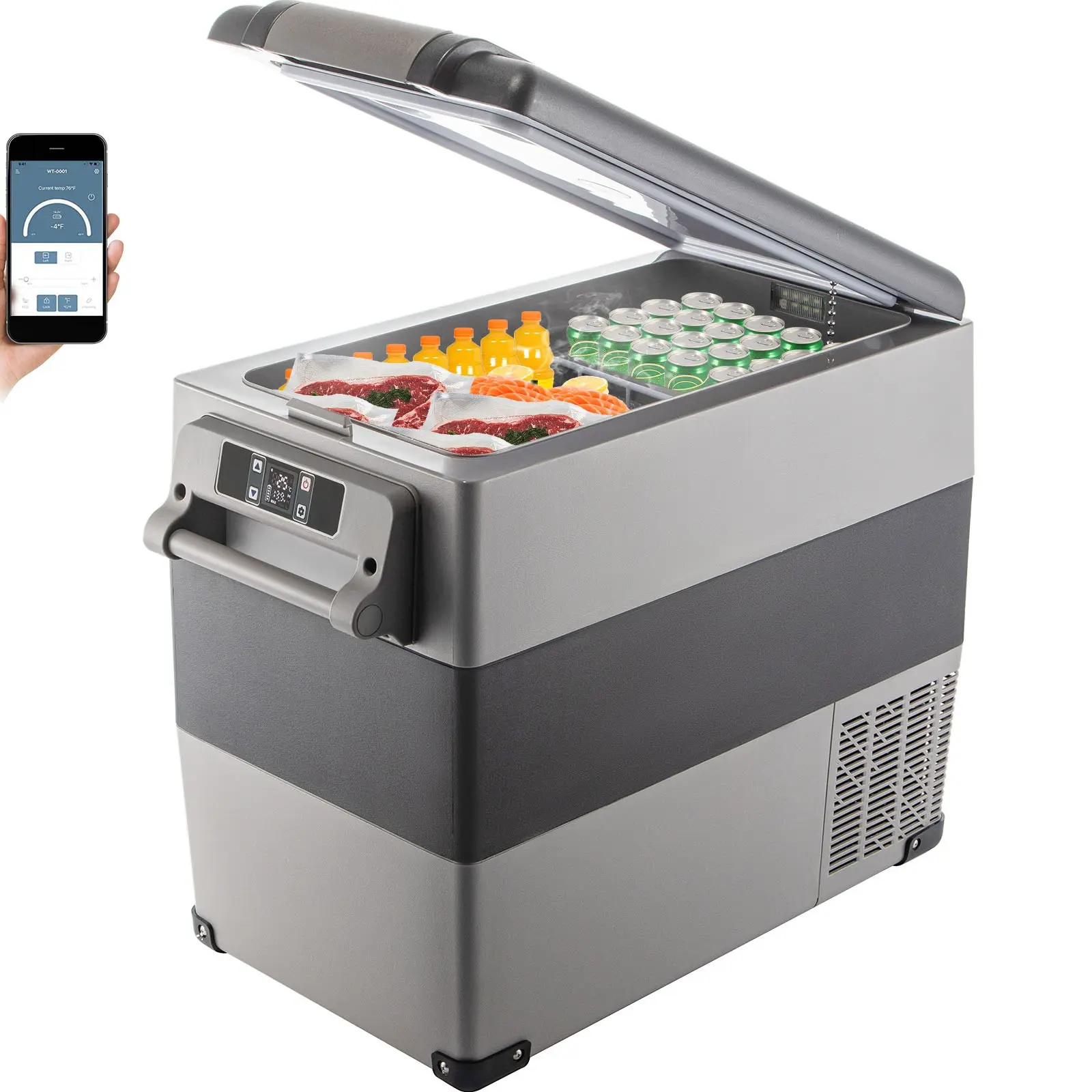 VEVOR  Series 12V Dual Zone Portable Compressor Refrigerator-Freezer, 58 Qt Capacity, 12/24V DC & 110-240V AC Power Compatibility, Digital Panel, for Car, Camping Use