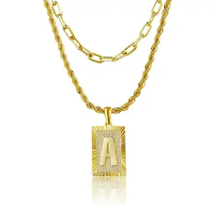Layered Initial Pendant Necklace Chunky Gold Belcher Chain Safety Pin Necklace for Women A-Z Alphabet Chain Accessories Gift Waterproof Hypoallergenic Eco Friendly Packaging