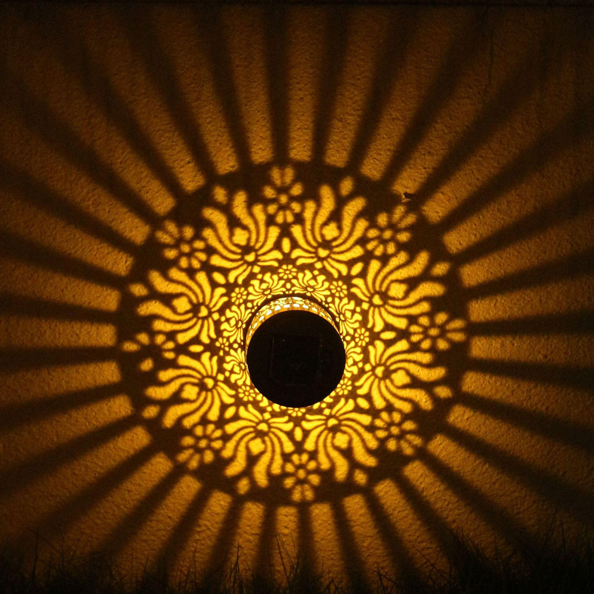 Solar-powered lawn lights, outdoor waterproof garden lights, hollow projection lights, ambient lights, garden decorative ground lights, popular mandala design