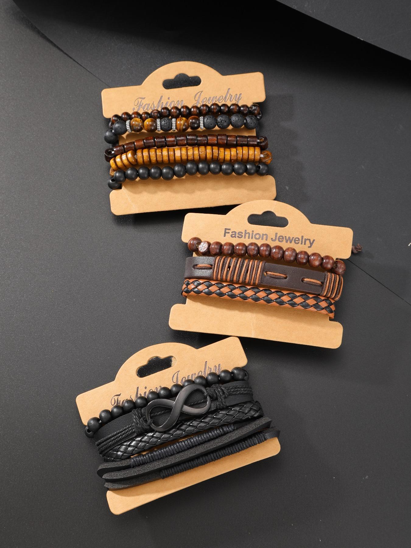 Men's Fashion Beaded & Braided Link Bracelet (12pcs), Fashion Jewelry for Party, Everyday Accessories, Trendy All-match & Exquisite Jewelry for Birthday Gift
