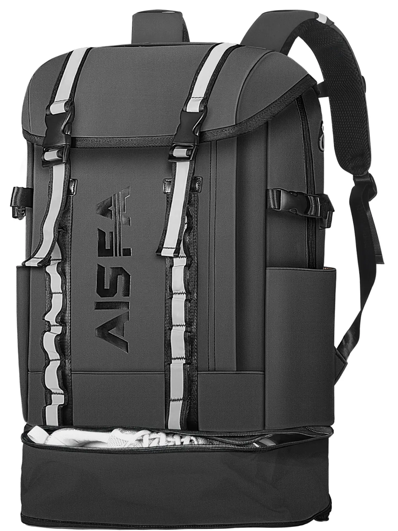 Men's Waterproof Square Backpack, 17-Inch Laptop Bag, USB Charging Port, 30L, Outdoor Travel, Business, Commute, Shoe/lunch Storage