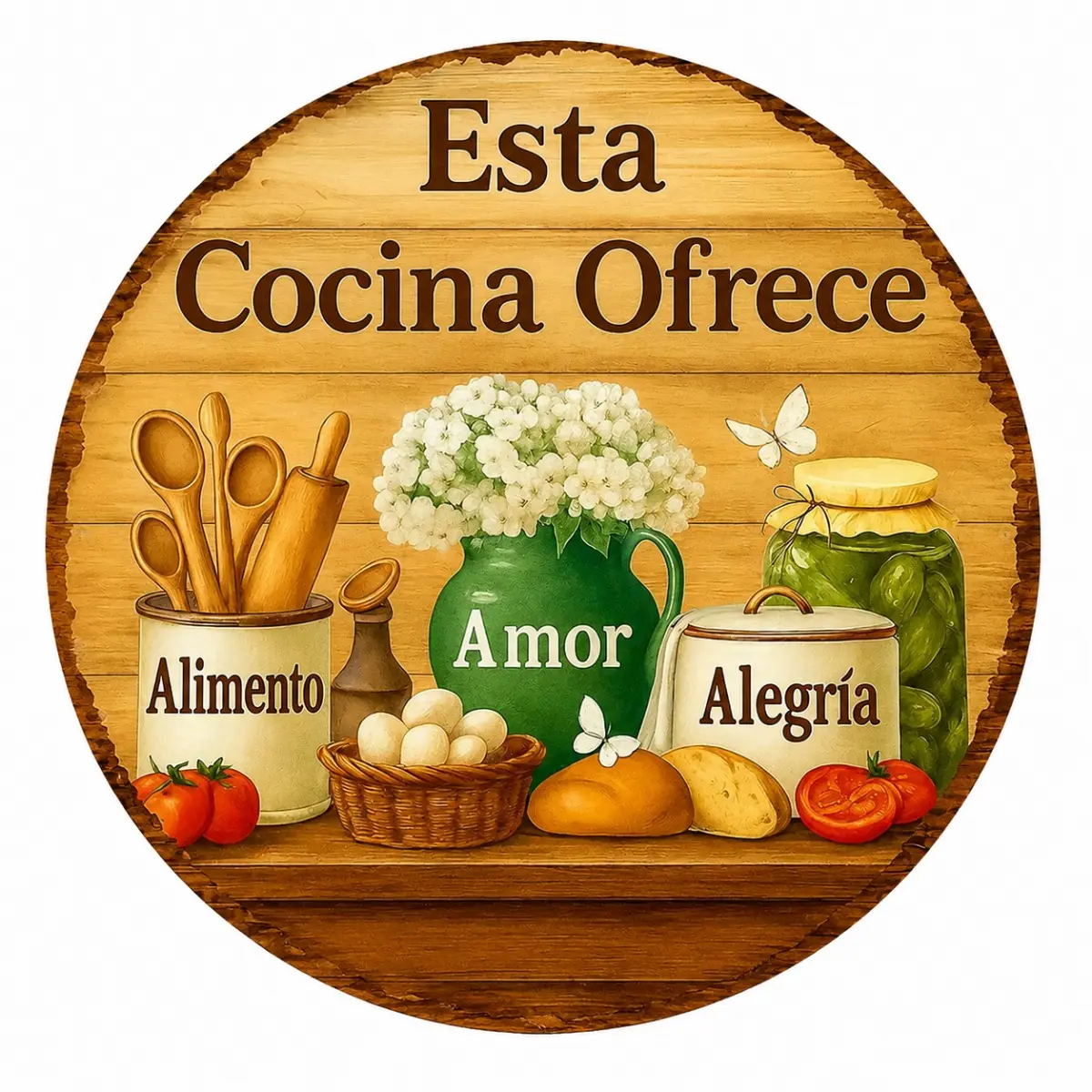 8x8 Inch Traditional Spanish Kitchen Metal Round Plaque, Decorative "Esta Cocina Ofrece" Quote Sign, Rustic Farmhouse Wall Decor, Kitchen Accessories for Food Lovers, Mexican Home Dining Room Decoration