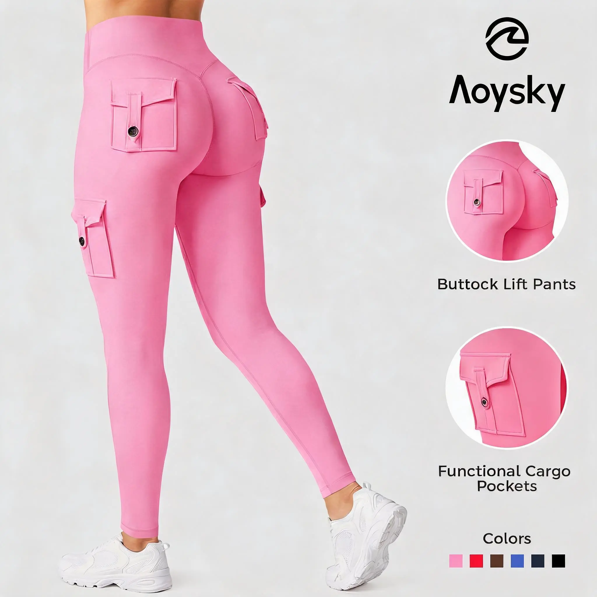 Aoysky Leggings Women - High Waist Long Booty Lifting Active Leggings, Hidden Scrunch, Pockets, Seamless Stretch Fabric Sporty Activewear for Yoga, Gym,summerwins