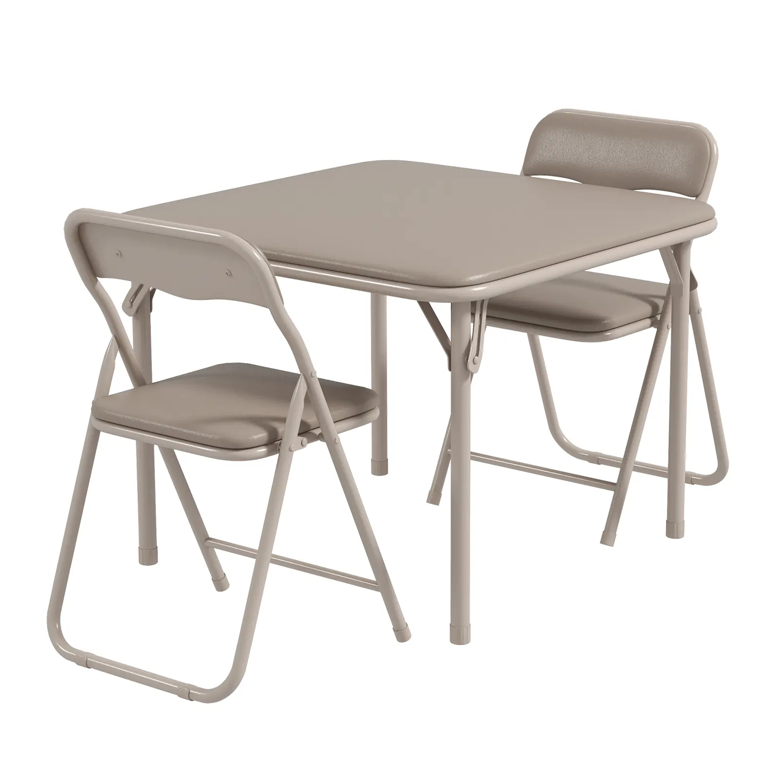 3-Piece Folding PU Card Table and Chairs, Small and Standard Sizes, Beige and Grey