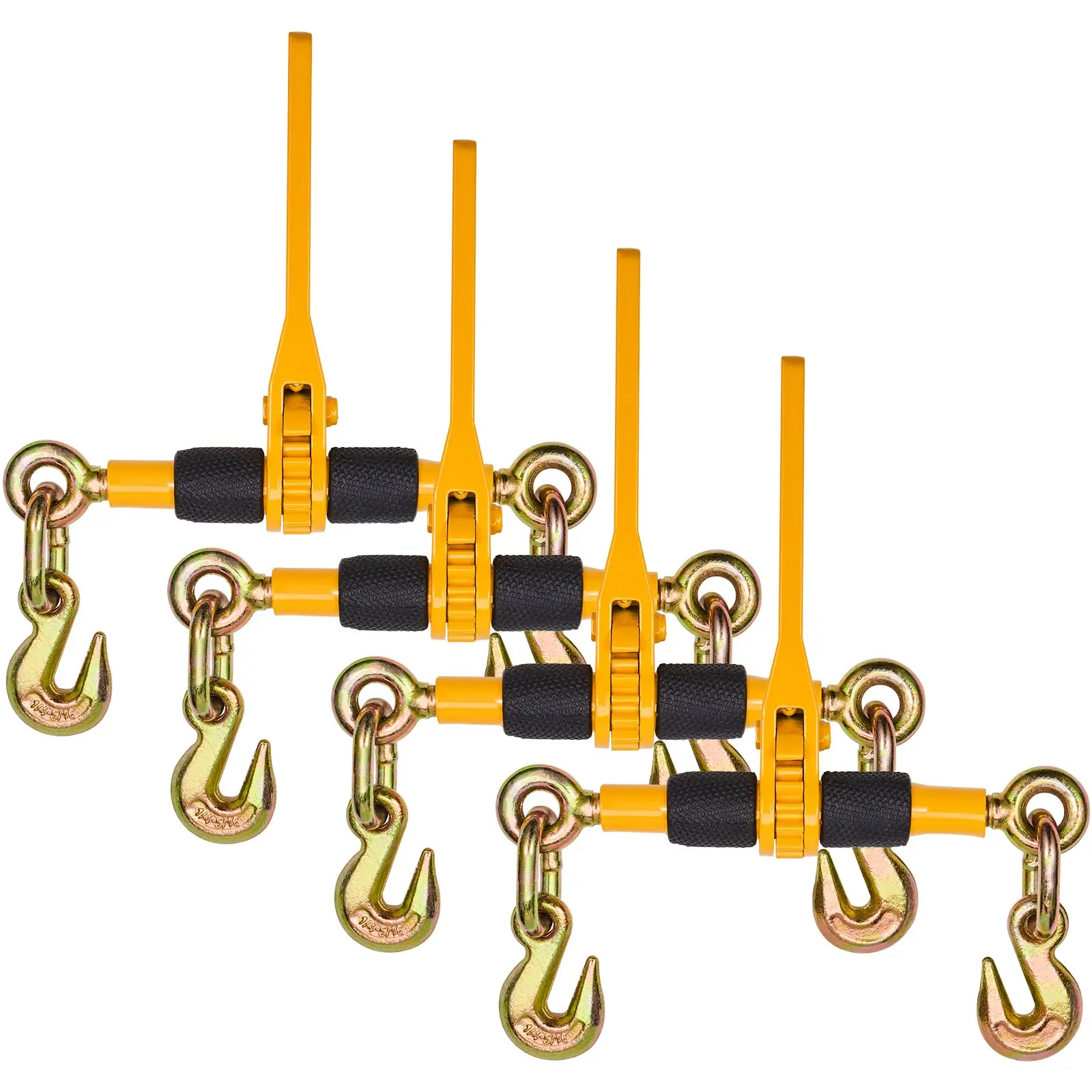 VEVOR Ratchet Chain Binders, 1/4"-5/16", 2600 lbs Safe Working Load, 4 Pack Load Binder with 2 Grab Hooks, Tie Downs for Transport Chain, Heavy Duty Tow Chain Ratchet Binders for Flatbed Truck Trailer