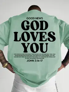 Men's "God Loves You" Christian Graphics Print T-Shirt, Streetwear Faith Casual Tee, Loose Fit #GodLovesYouTee #ChristianStreetwear #FaithPrintTee #CasualEssentials #TikTokMadeMeBuyIt