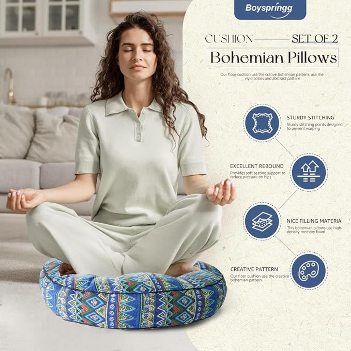 Round Meditation Cushion Set of 2, Large Bohomian Decorative Floor Cushions Thicked Memory Foam Throw Floor Pillows Seating, Tufted Soft Floor Pillows for Livingroom Yoga 22 * 22in