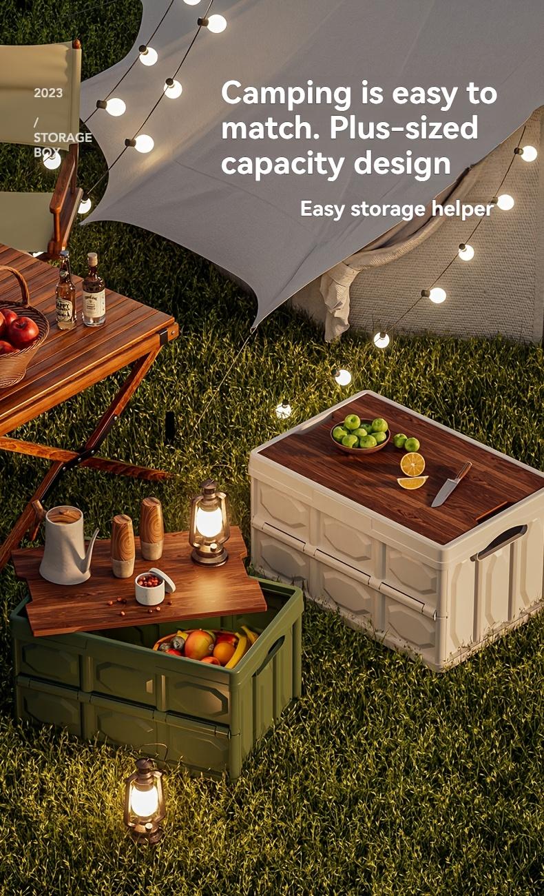 Outdoor Multifunctional Storage Box with Wooden Lid, Large-capacity Organizer, Portable Picnic and Camping Box, Stackable Storage Box, Holiday Gifts Suitable for People.