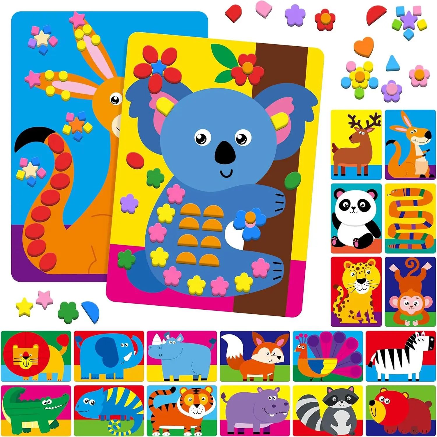 Foam Sticker Art Activity, 20 Wild Animal Art Boards with 1660 Foam Stickers in 10 Colors, Funny DIY Activity Creative Craft Kits Travel Game for Kids, Boys & Girlsfidget toys